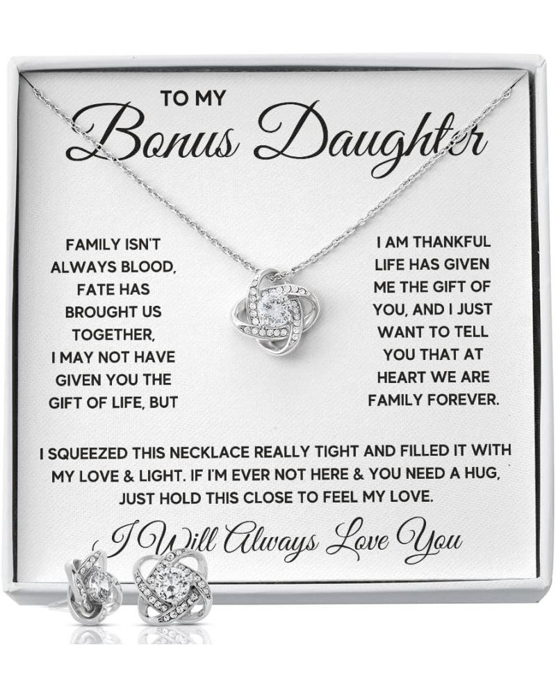 Bonus Daughter Necklace Birthday Graduation Christmas Gift with Message Card and LED Jewelry Box Gift Pendant for Step Daught...