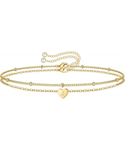 Dainty Heart Initial Bracelets for Women, 14K Gold Filled Handmade Personalized Letter Layered Heart Initial Bracelets for Wo...