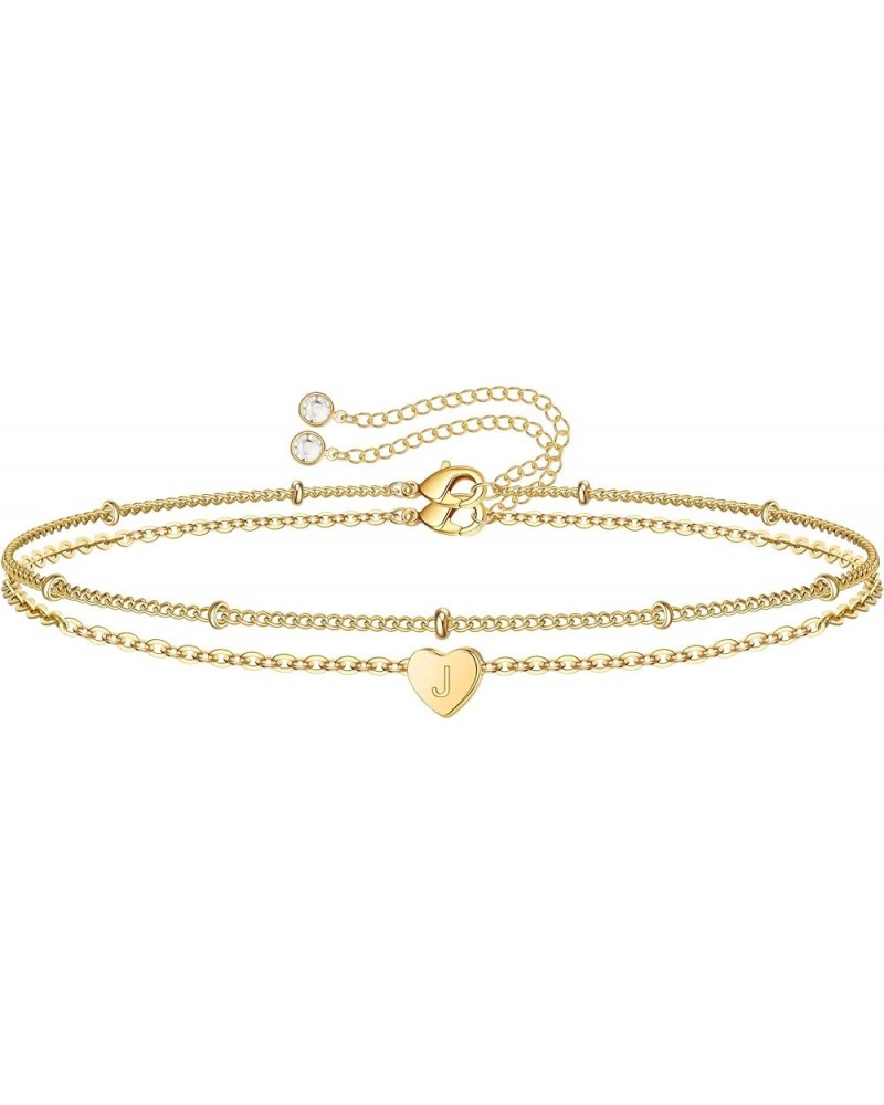 Dainty Heart Initial Bracelets for Women, 14K Gold Filled Handmade Personalized Letter Layered Heart Initial Bracelets for Wo...