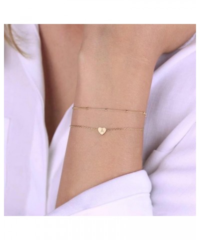 Dainty Heart Initial Bracelets for Women, 14K Gold Filled Handmade Personalized Letter Layered Heart Initial Bracelets for Wo...