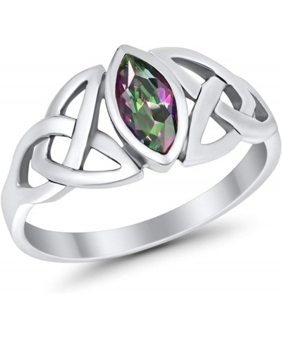 Celtic Bezel Marquise Solitaire Ring Simulated Stone 925 Sterling Silver Simulated Rainbow Cubic Zirconia $9.24 Rings