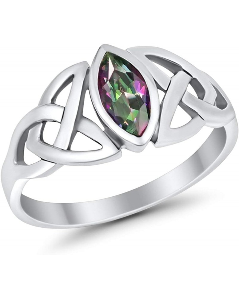 Celtic Bezel Marquise Solitaire Ring Simulated Stone 925 Sterling Silver Simulated Rainbow Cubic Zirconia $9.24 Rings