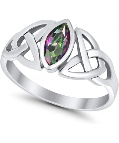 Celtic Bezel Marquise Solitaire Ring Simulated Stone 925 Sterling Silver Simulated Rainbow Cubic Zirconia $9.24 Rings