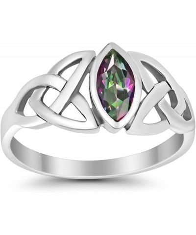 Celtic Bezel Marquise Solitaire Ring Simulated Stone 925 Sterling Silver Simulated Rainbow Cubic Zirconia $9.24 Rings