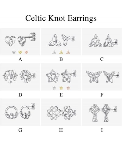 Celtic Knot Stud Earrings Hypoallergenic 925 Sterling Silver Heart/Triangle Knot Earring Studs Celtic Jewelry for Women, Silv...