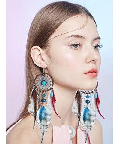 Punk Vintage Long Tassel Feather Beads Drop Wolf Tooth Pendant Earring Fish Hook Earrings Green $9.27 Earrings