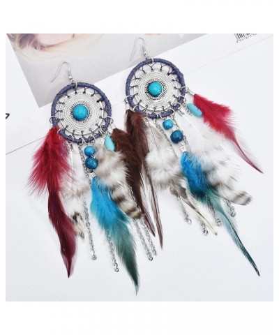 Punk Vintage Long Tassel Feather Beads Drop Wolf Tooth Pendant Earring Fish Hook Earrings Green $9.27 Earrings