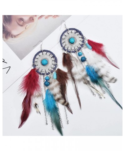 Punk Vintage Long Tassel Feather Beads Drop Wolf Tooth Pendant Earring Fish Hook Earrings Green $9.27 Earrings