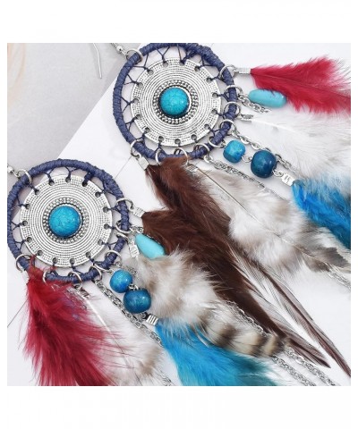 Punk Vintage Long Tassel Feather Beads Drop Wolf Tooth Pendant Earring Fish Hook Earrings Green $9.27 Earrings