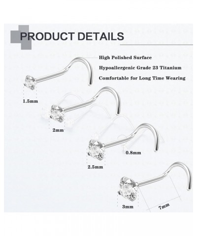 Hypoallergenic Nose Rings 18G 20G G23 Titanium Nose Ring Studs for Women Men Ball Flat Disc CZ Nose Stud L Shape Straight Scr...