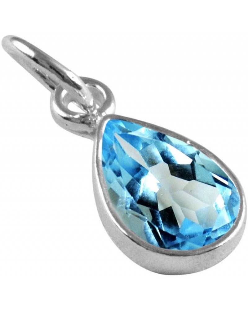 Choose Your Gemstone Pendants Pear Shape 925 Sterling Silver 18K Gold Plated Locket For Men Women natural-faceted-Blue-Topaz ...