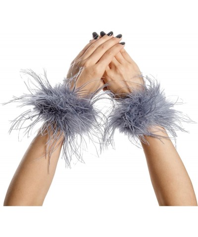 Women Ostrich Feather Bracelet Wrist Cuffs Furry for Party Wedding Bride Concert Luxurious gray $12.30 Bracelets