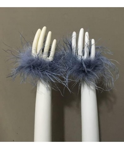 Women Ostrich Feather Bracelet Wrist Cuffs Furry for Party Wedding Bride Concert Luxurious gray $12.30 Bracelets