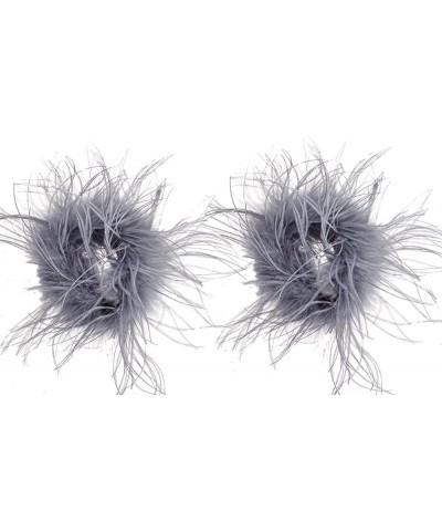 Women Ostrich Feather Bracelet Wrist Cuffs Furry for Party Wedding Bride Concert Luxurious gray $12.30 Bracelets