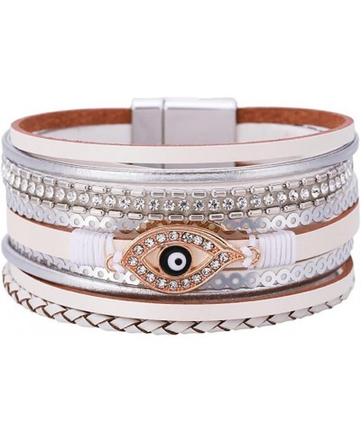 Gold Cross Leather Cuff Bracelet for Women Boho Wide Wrap Bangle Multilayer Thick Leather Bracelets white evil eye $10.07 Bra...