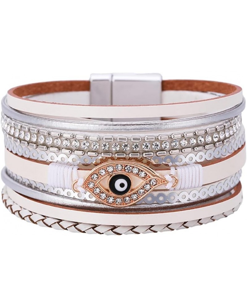 Gold Cross Leather Cuff Bracelet for Women Boho Wide Wrap Bangle Multilayer Thick Leather Bracelets white evil eye $10.07 Bra...