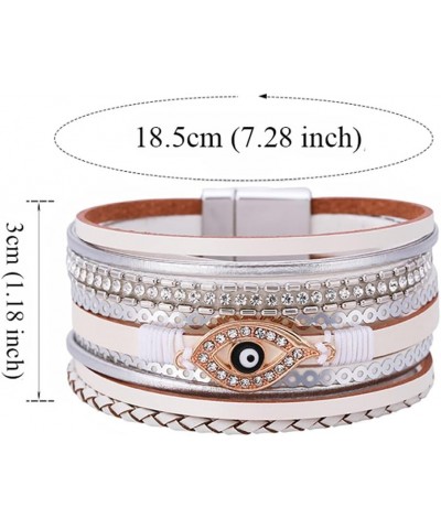 Gold Cross Leather Cuff Bracelet for Women Boho Wide Wrap Bangle Multilayer Thick Leather Bracelets white evil eye $10.07 Bra...