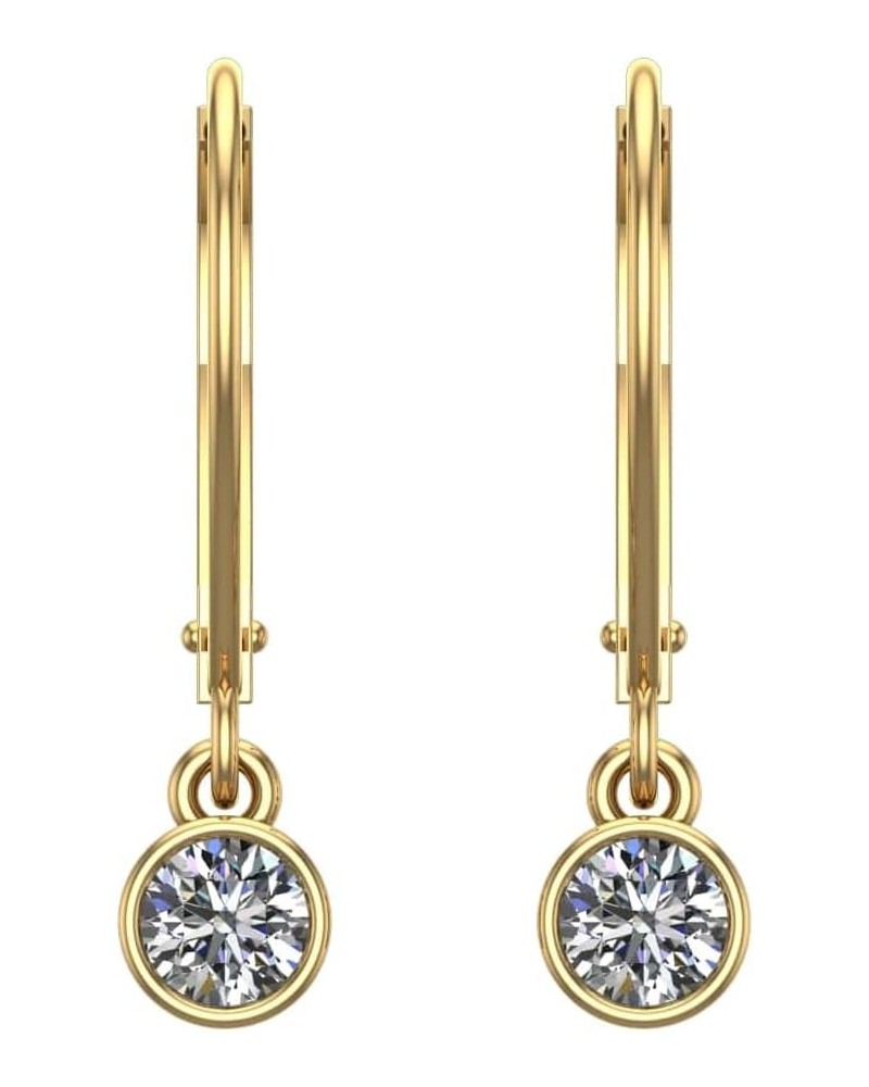 IGI Certified LAB-GROWN Round Diamond Earrings Bezel Set Lever Back Ultra Premium Collection (E-F Color, SI1-SI2 Clarity) Yel...