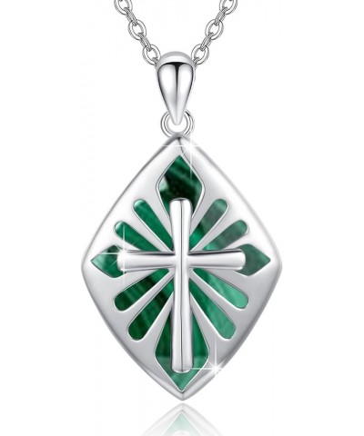 Cross Necklace for Women Men 925 Sterling Silver Abalone Shell/Malachite Cross Pendant Religious Necklaces Birthday Valentine...