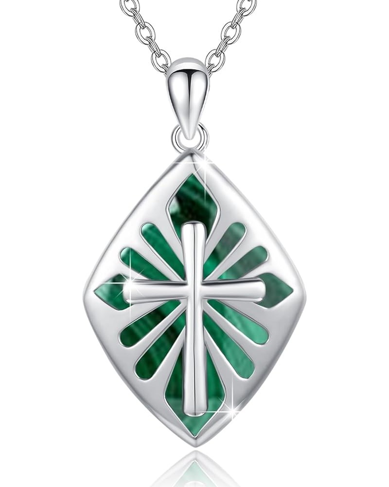 Cross Necklace for Women Men 925 Sterling Silver Abalone Shell/Malachite Cross Pendant Religious Necklaces Birthday Valentine...