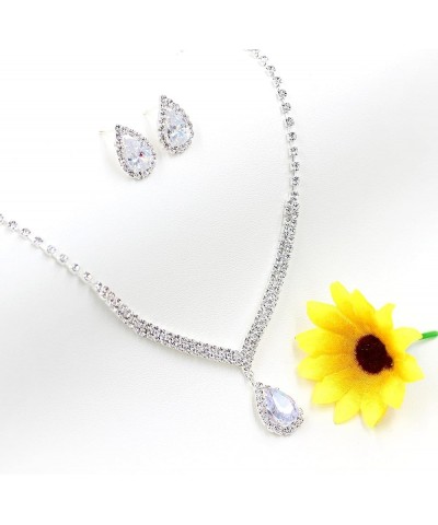 Pretty Rhinestone Crystal Bridesmaid Jewelry Set Teardrop Stud Dangle Earrings and Necklace for Wedding Day Y1804 $7.15 Jewel...