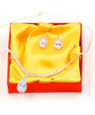 Pretty Rhinestone Crystal Bridesmaid Jewelry Set Teardrop Stud Dangle Earrings and Necklace for Wedding Day Y1804 $7.15 Jewel...