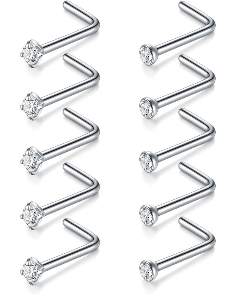 20G Nose Studs Surgical Stainless Steel 1.5mm 2mm 2.5mm Round Diamond CZ Opal Nose Rings Studs L Shaped Nose Nostrial Piercin...