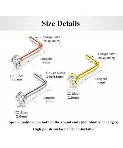 20G Nose Studs Surgical Stainless Steel 1.5mm 2mm 2.5mm Round Diamond CZ Opal Nose Rings Studs L Shaped Nose Nostrial Piercin...