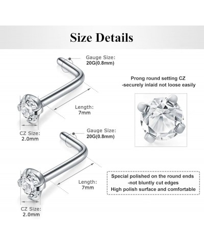 20G Nose Studs Surgical Stainless Steel 1.5mm 2mm 2.5mm Round Diamond CZ Opal Nose Rings Studs L Shaped Nose Nostrial Piercin...