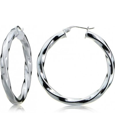 925 Sterling Silver 3.5mm Twist Design Round Click-Top Hoop Earrings for Women Teen Girls, 25mm, 30mm, 35mm | Silver, Yellow ...