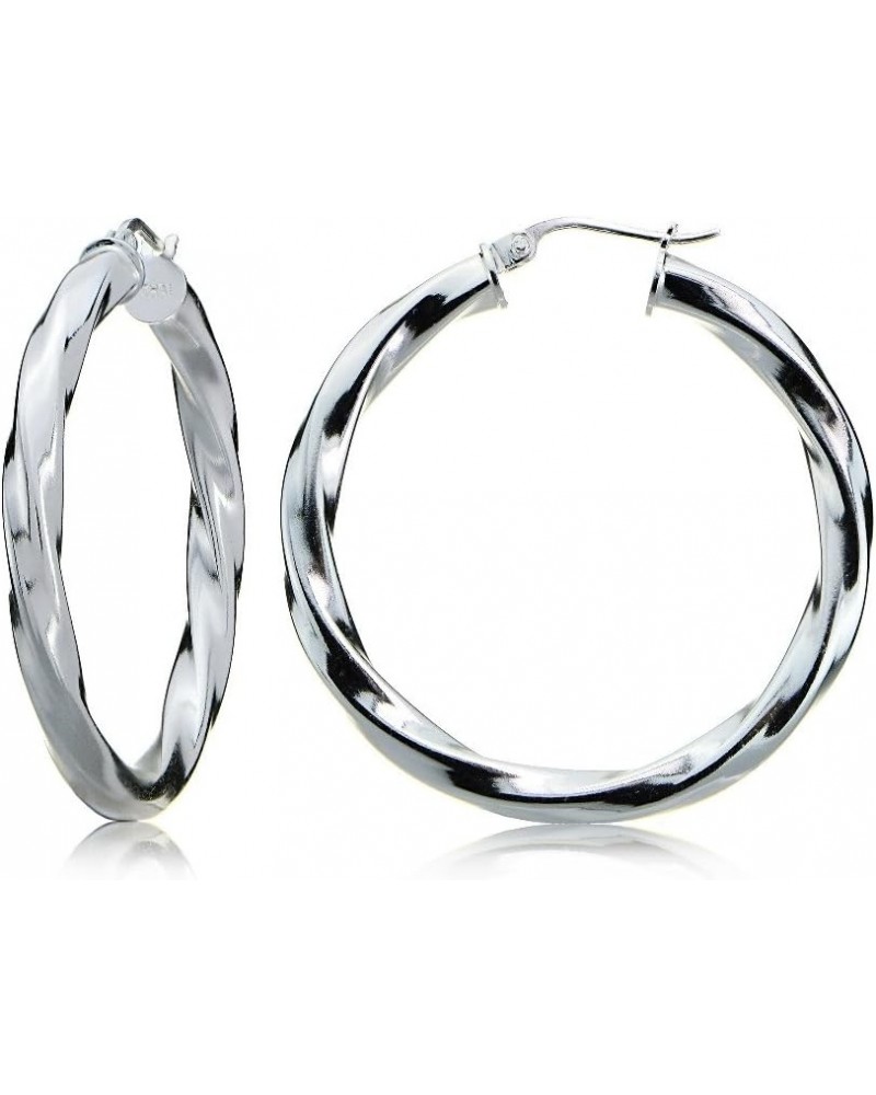 925 Sterling Silver 3.5mm Twist Design Round Click-Top Hoop Earrings for Women Teen Girls, 25mm, 30mm, 35mm | Silver, Yellow ...