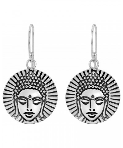 Serene Meditation Buddha Medallion .925 Sterling Silver Dangle Earrings | Buddha Face Dangle Earrings | Sterling Silver Dangl...