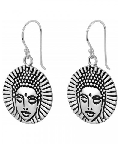 Serene Meditation Buddha Medallion .925 Sterling Silver Dangle Earrings | Buddha Face Dangle Earrings | Sterling Silver Dangl...