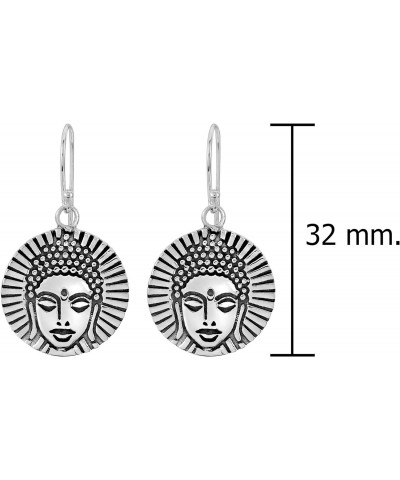 Serene Meditation Buddha Medallion .925 Sterling Silver Dangle Earrings | Buddha Face Dangle Earrings | Sterling Silver Dangl...