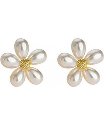 Dainty Shell Pearl Flower 925 Sterling Silver Stud Earrings for Women Girls Hypoallergenic Imitation Pearls Petal Cute Small ...