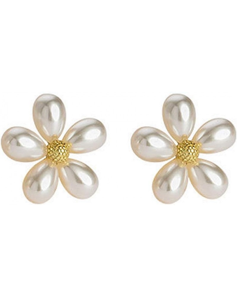 Dainty Shell Pearl Flower 925 Sterling Silver Stud Earrings for Women Girls Hypoallergenic Imitation Pearls Petal Cute Small ...