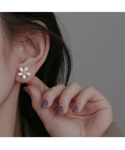 Dainty Shell Pearl Flower 925 Sterling Silver Stud Earrings for Women Girls Hypoallergenic Imitation Pearls Petal Cute Small ...