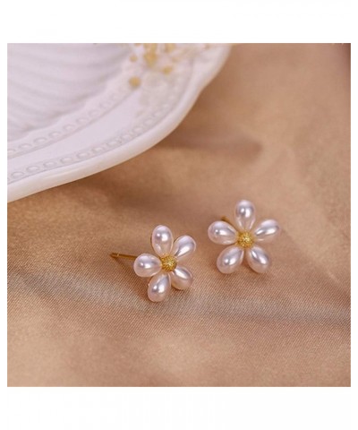 Dainty Shell Pearl Flower 925 Sterling Silver Stud Earrings for Women Girls Hypoallergenic Imitation Pearls Petal Cute Small ...