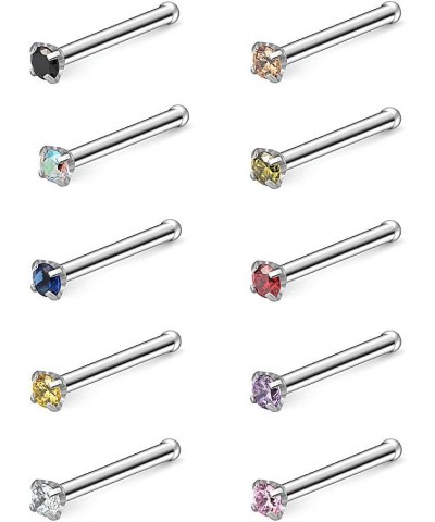 10PCS 22G Surgical Steel Mix Color Diamond CZ Nose Stud Rings Bone Pin Piercing Jewelry 1.5mm 2mm 2.5mm 3mm 10PCS - 1.5mm CZ ...