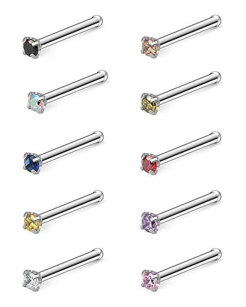 10PCS 22G Surgical Steel Mix Color Diamond CZ Nose Stud Rings Bone Pin Piercing Jewelry 1.5mm 2mm 2.5mm 3mm 10PCS - 1.5mm CZ ...