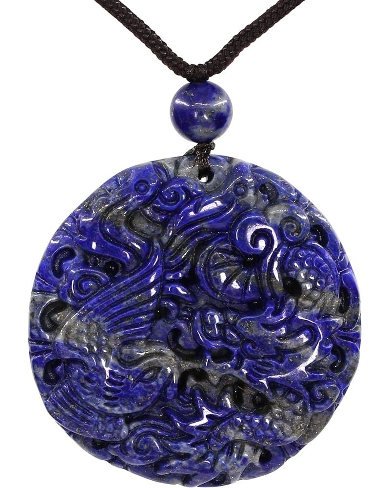 Natural Gemstones Dragon Phoenix Amulet 45mm Beads Charm Pendant Brown Rope Necklace 20 Inch Blue Lapis Quartzite $7.41 Neckl...