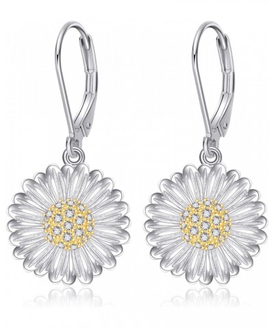 Daisy Earrings Sterling Silver Leverback Daisy Dangle Drop Earrings Daisy Flower Jewelry for Women Girls $19.59 Earrings