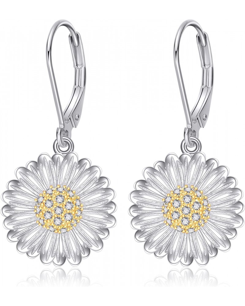 Daisy Earrings Sterling Silver Leverback Daisy Dangle Drop Earrings Daisy Flower Jewelry for Women Girls $19.59 Earrings