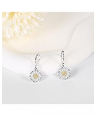 Daisy Earrings Sterling Silver Leverback Daisy Dangle Drop Earrings Daisy Flower Jewelry for Women Girls $19.59 Earrings