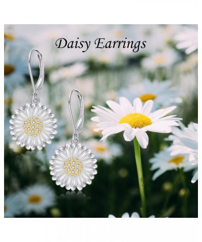 Daisy Earrings Sterling Silver Leverback Daisy Dangle Drop Earrings Daisy Flower Jewelry for Women Girls $19.59 Earrings