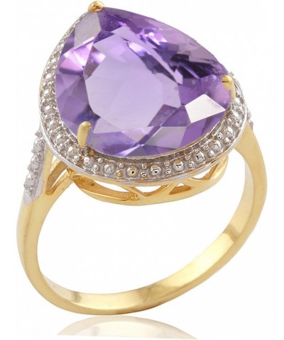 18KT Yellow Gold Over Sterling Silver with Natural Amethyst Tear Drop Solitaire Ring $85.95 Rings