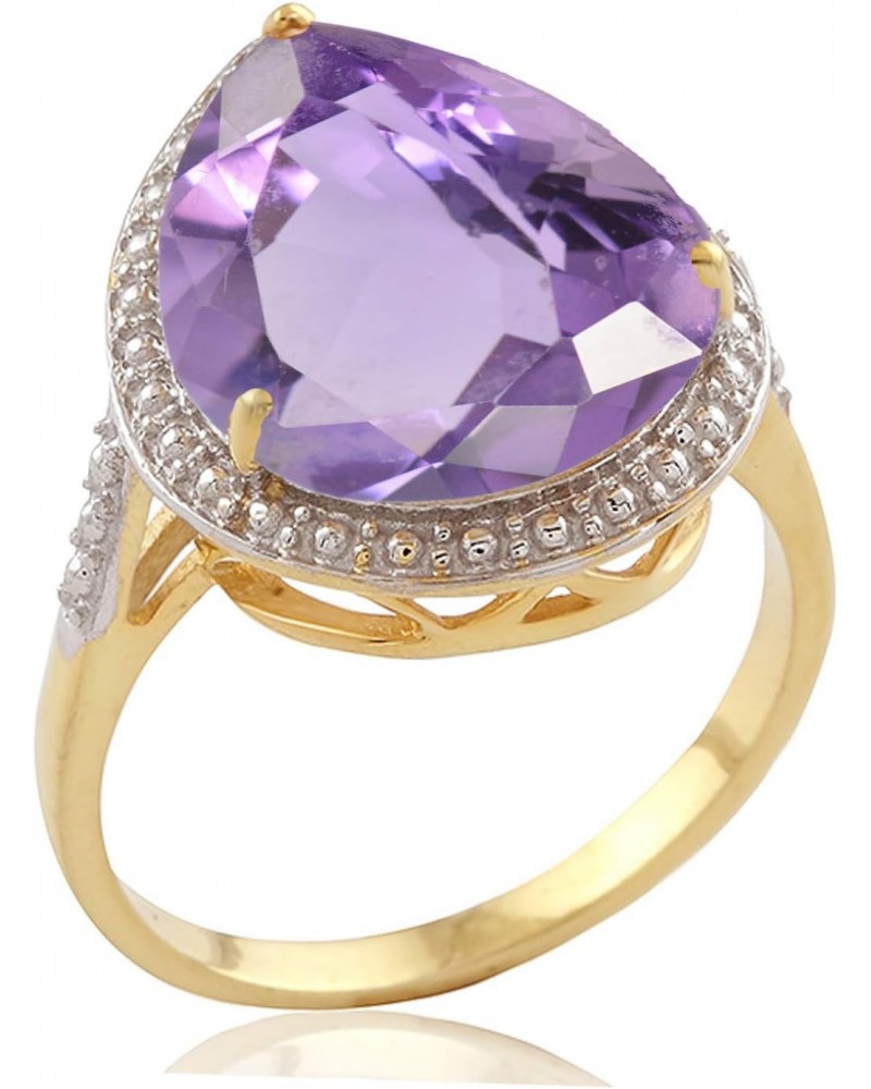 18KT Yellow Gold Over Sterling Silver with Natural Amethyst Tear Drop Solitaire Ring $85.95 Rings