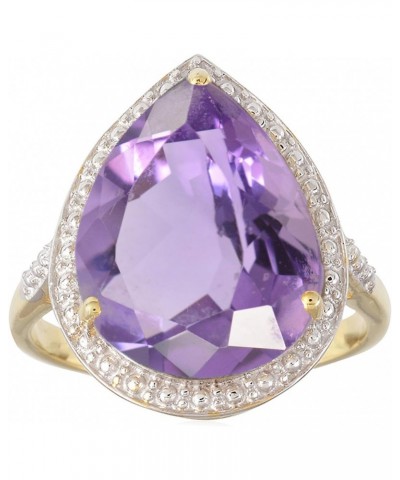 18KT Yellow Gold Over Sterling Silver with Natural Amethyst Tear Drop Solitaire Ring $85.95 Rings