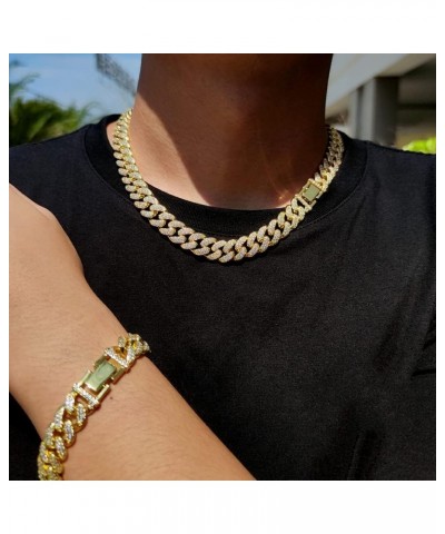 12mm Iced Out Cuban Link Chain Gold Plated Choker Necklace Hip Hop Bling Full CZ Diamond Necklace Bracelet with Giftbox for M...