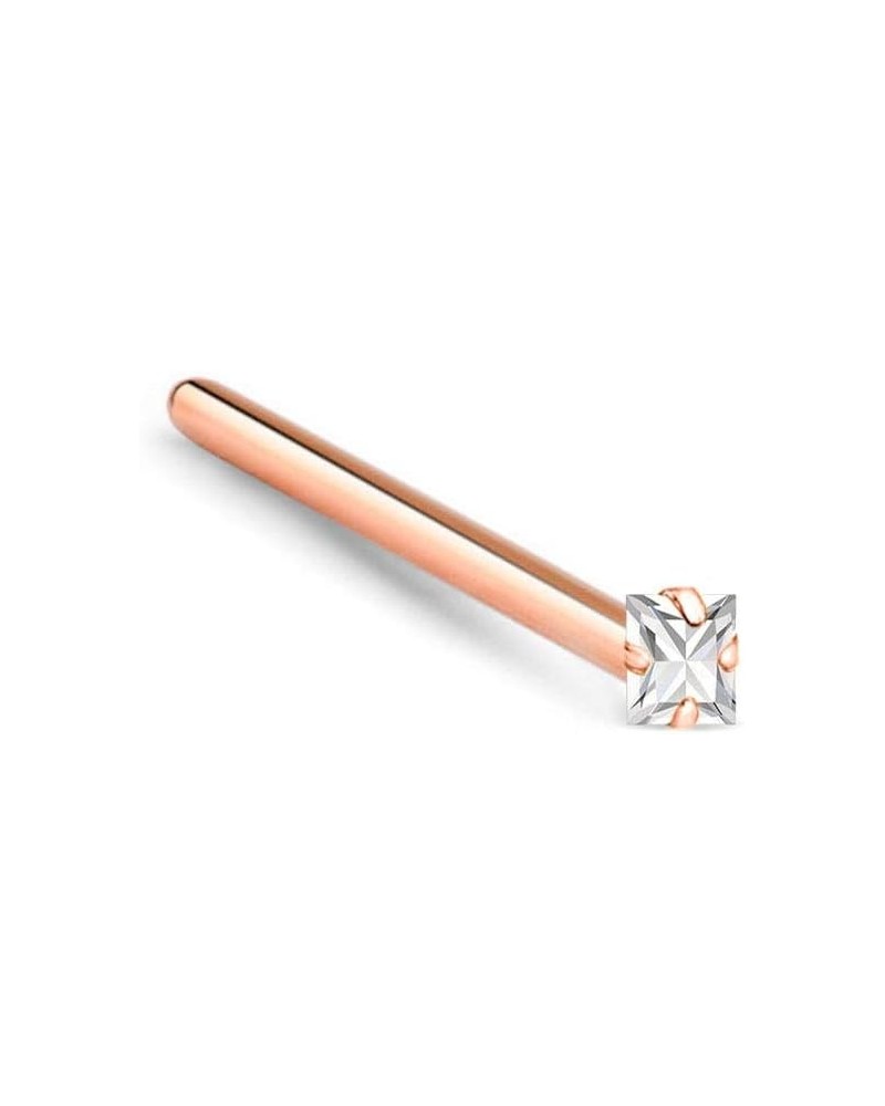 14k Rose Gold 1.5mm, 2mm, 2.5mm or 3mm Square CZ 22G 20G 18G Rose Gold Straight-1.5mm CZ-22G $15.96 Body Jewelry